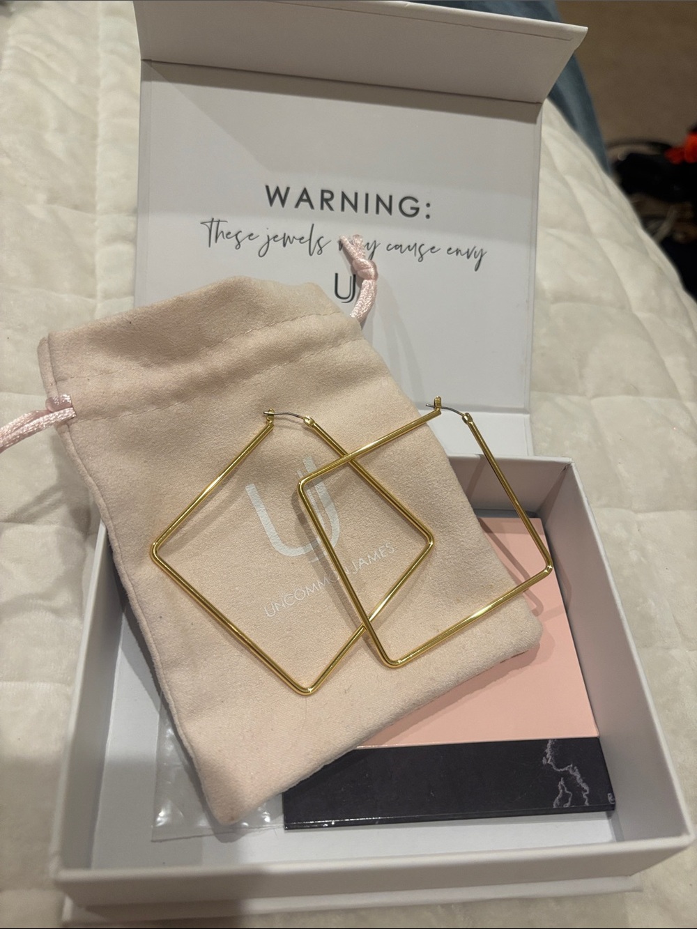 Uncommon James large Gold Square Hoop Earrings Geometric, Boxed w/ Dust Bag. NWT